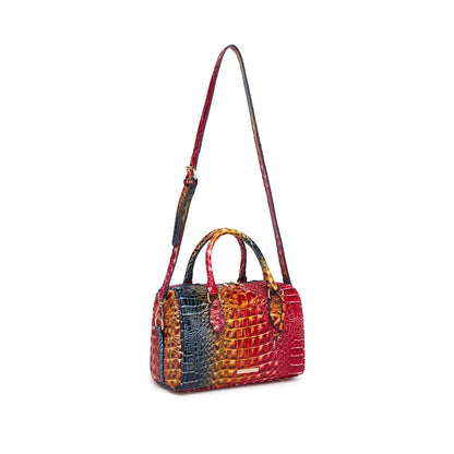 Embossed Top Handle Boston Satchel Bag with Detachable Crossbody Strap