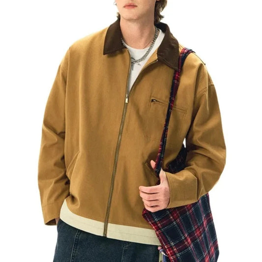 Men's Heavyweight Canvas Workwear Jacket with Utility Pocket Streetwear Design