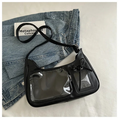 Structured Display Window Shoulder Bag with Zip Closure Design