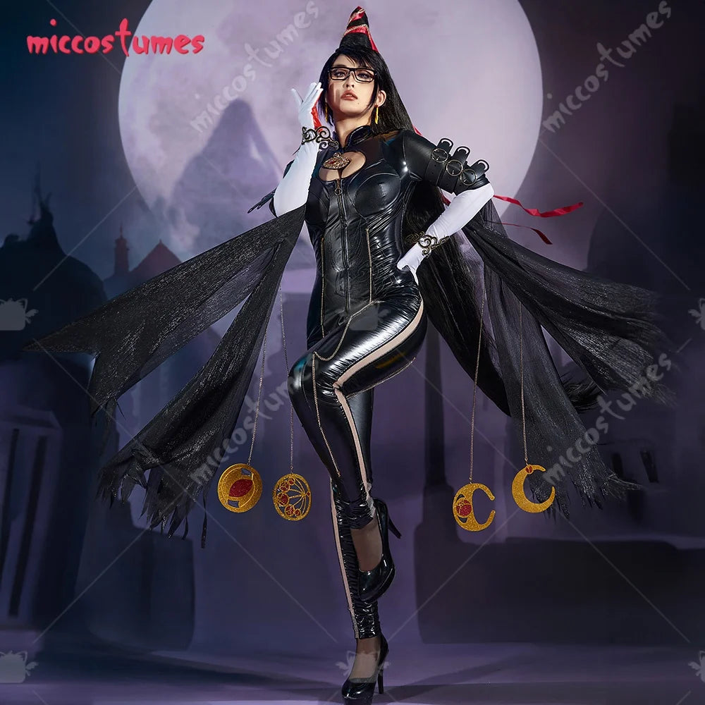 Women's Backless Faux Leather Bodysuit with Long Gloves and Layered Fashion Accessories Set