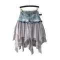 Layered Denim Waist Asymmetric Mesh Mini Skirt With Y2K Styling