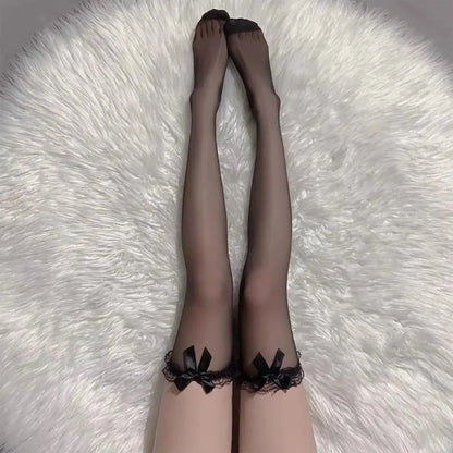 Bow Detail Thigh High Fishnet Stockings Sweet Alternative Fashion Legwear
