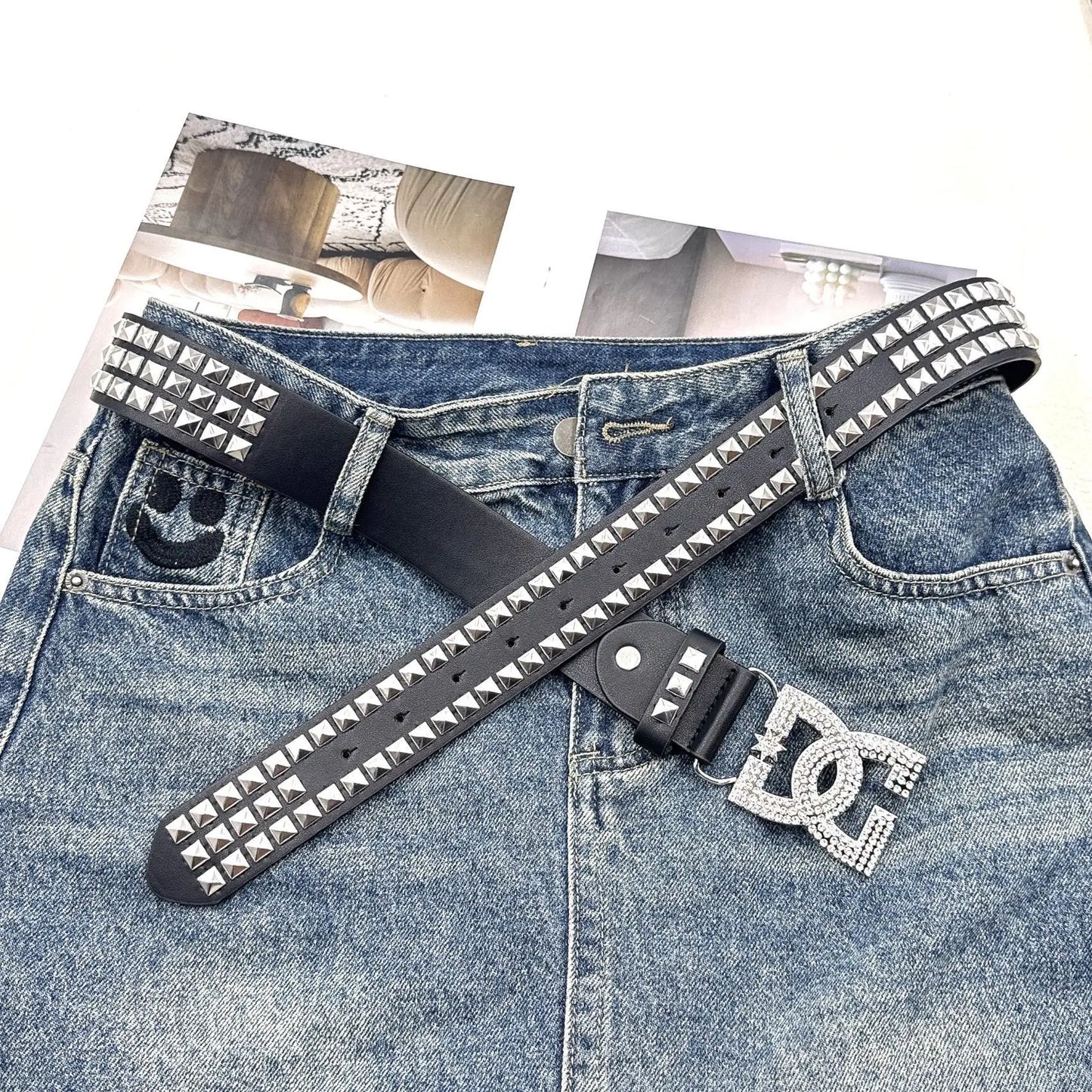 Rhinestone Studded Statement Belt for Y2K Glam Alternative Fashion