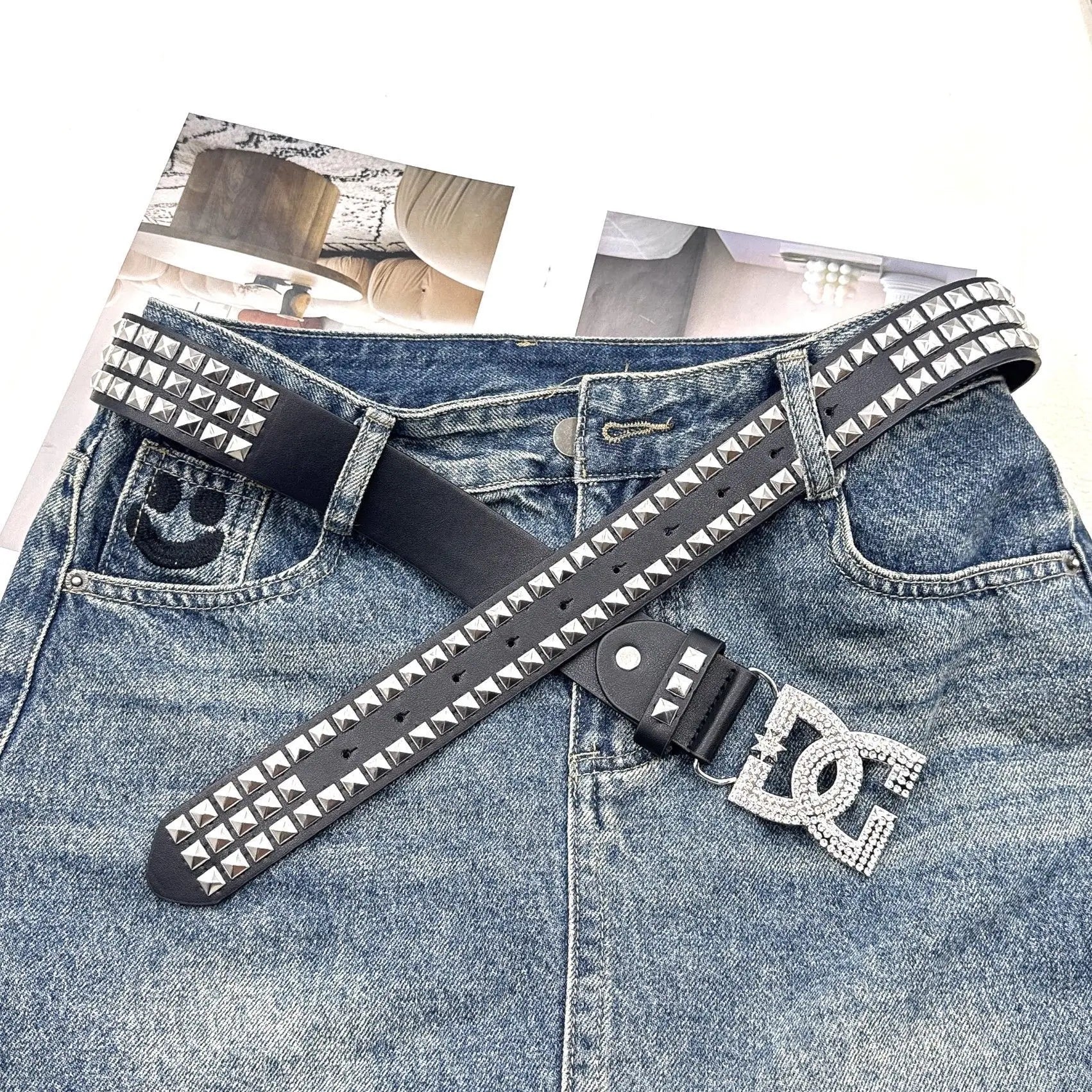 Rhinestone Studded Statement Belt for Y2K Glam Alternative Fashion