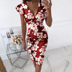 Form-Fitting Black Floral Midi Dress with Flutter Sleeves and Ruched Side Detailing