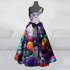 Halloween Splatter Print Flared Swing Dress with Waist Bow