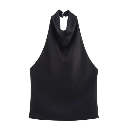 Draped Halter Sleeveless Tank Top with Relaxed Fit Contemporary Streetwear Design