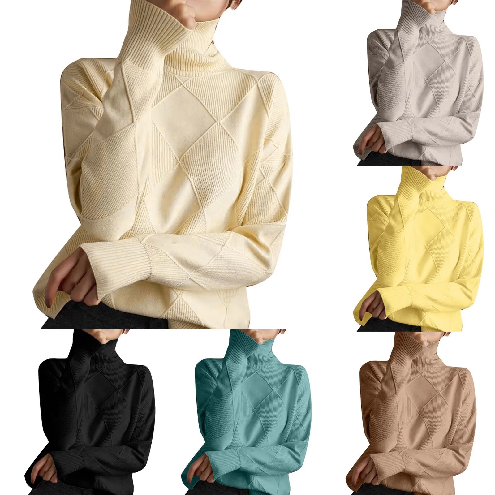 Women's Minimalist Turtleneck Ribbed Knit Pullover Sweater With Relaxed Silhouette