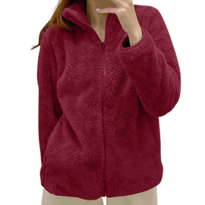 Women's Plush Polar Fleece Zip Jacket with Relaxed Streetwear Layering Fit