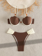 Structured Brown Seashell Underwire Bikini with Contrast White Detailing