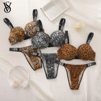 Classic Leopard Print Contour Bra and Thong Set with Statement Straps