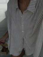 Striped Button Front Shirt and Shorts Summer Co-Ord Set for Women