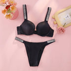 Vibrant Floral Print Smooth Contour Bra and Thong Set with Crystal Straps