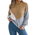 Women's Color Block Cable Knit Relaxed Fit Contemporary Sweater Pullover