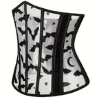 Sheer Mesh Corset Waist Cincher with Floral Appliqué and Structured Boning