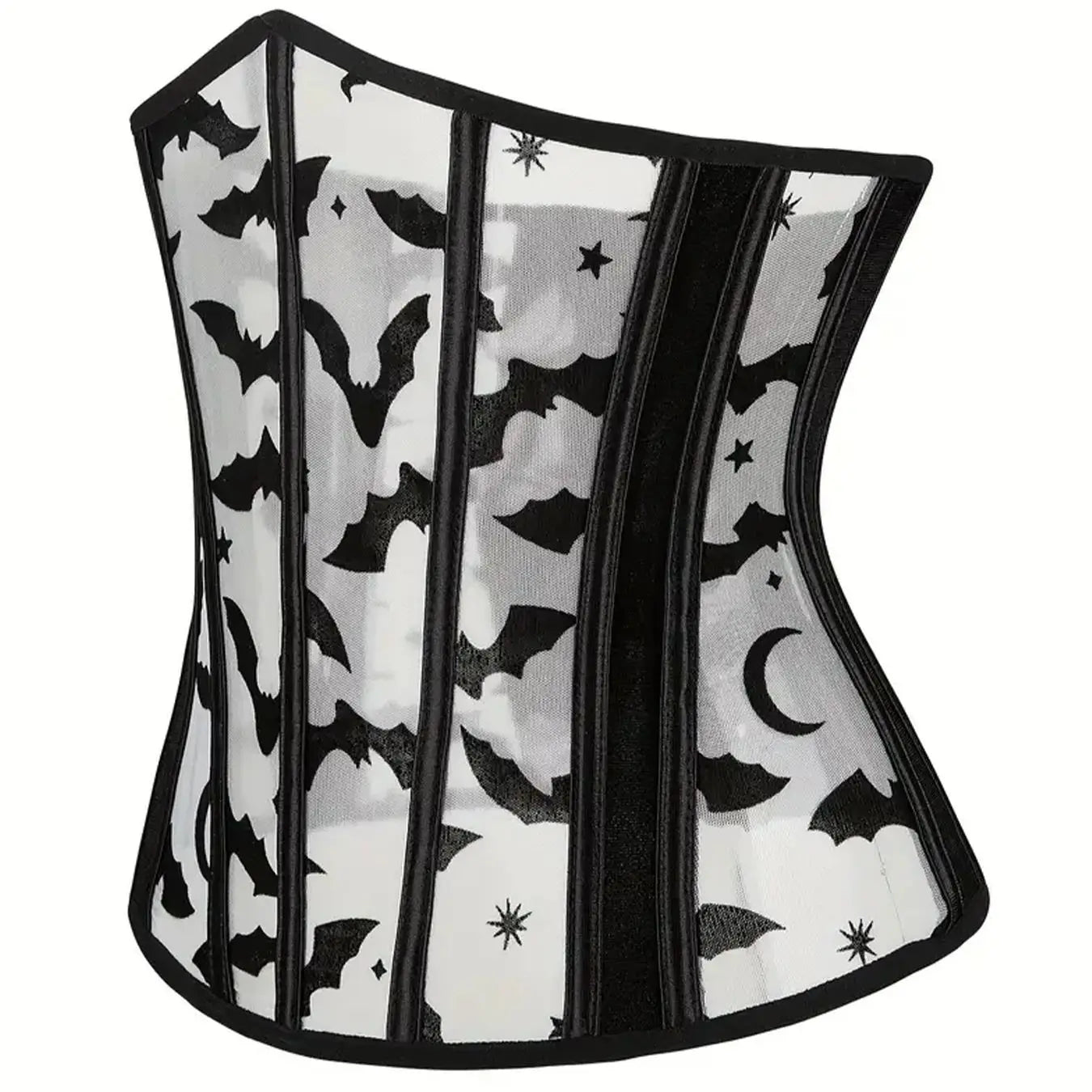 Sheer Mesh Corset Waist Cincher with Floral Appliqué and Structured Boning