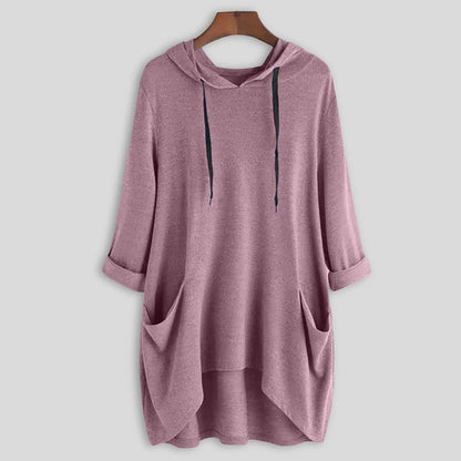 Relaxed Asymmetrical Hem Hooded Pullover for Casual Everyday Streetwear
