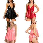 Vibrant V-Neck Babydoll and Matching Panty Set with Flowing Silhouette