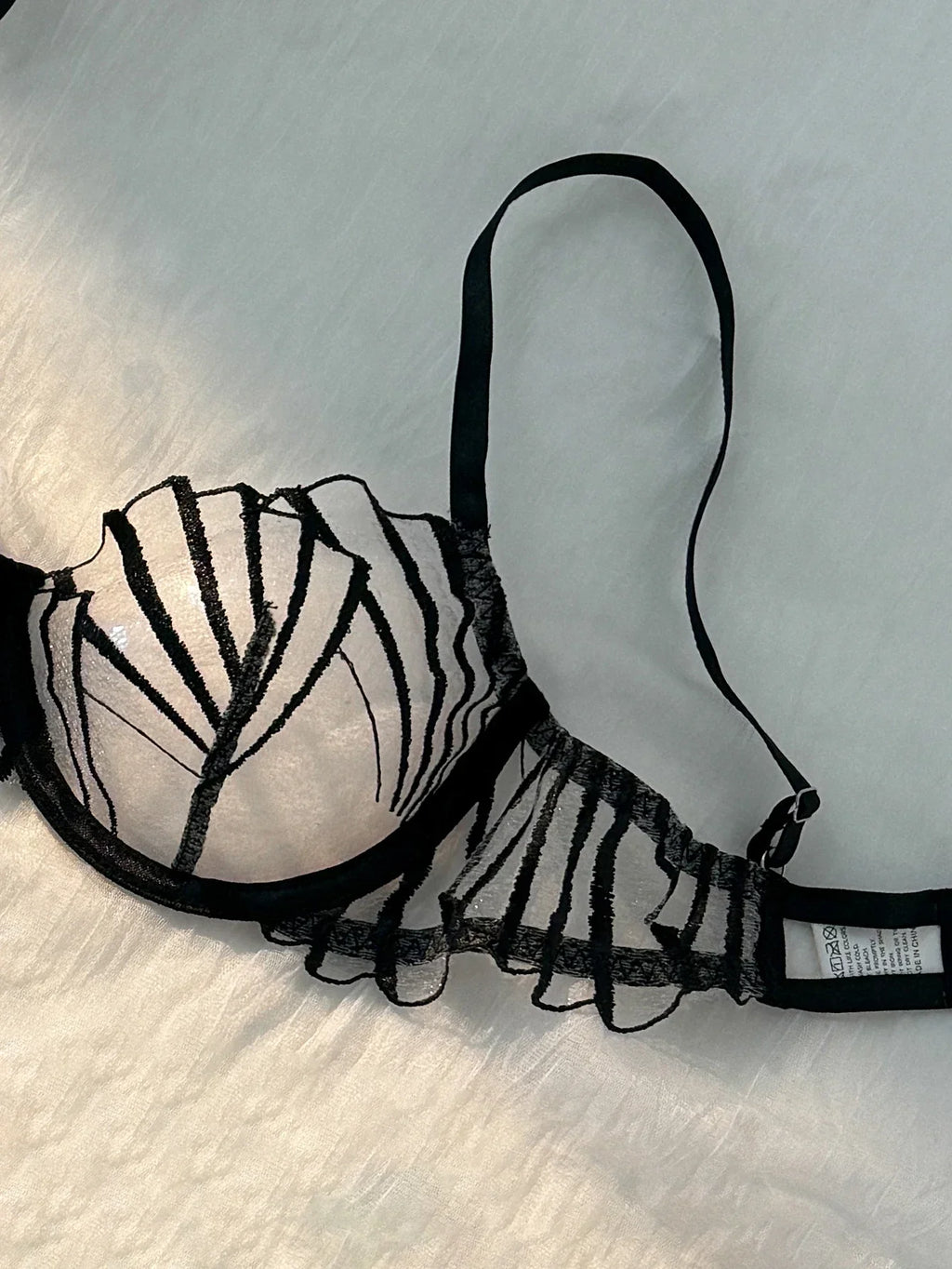 Bold Architectural Black Mesh and Embroidered Line Lingerie Set