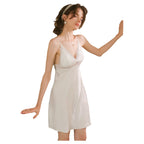 French-Inspired Smooth Satin-Finish Slip Nightdress with Draped V-Neckline