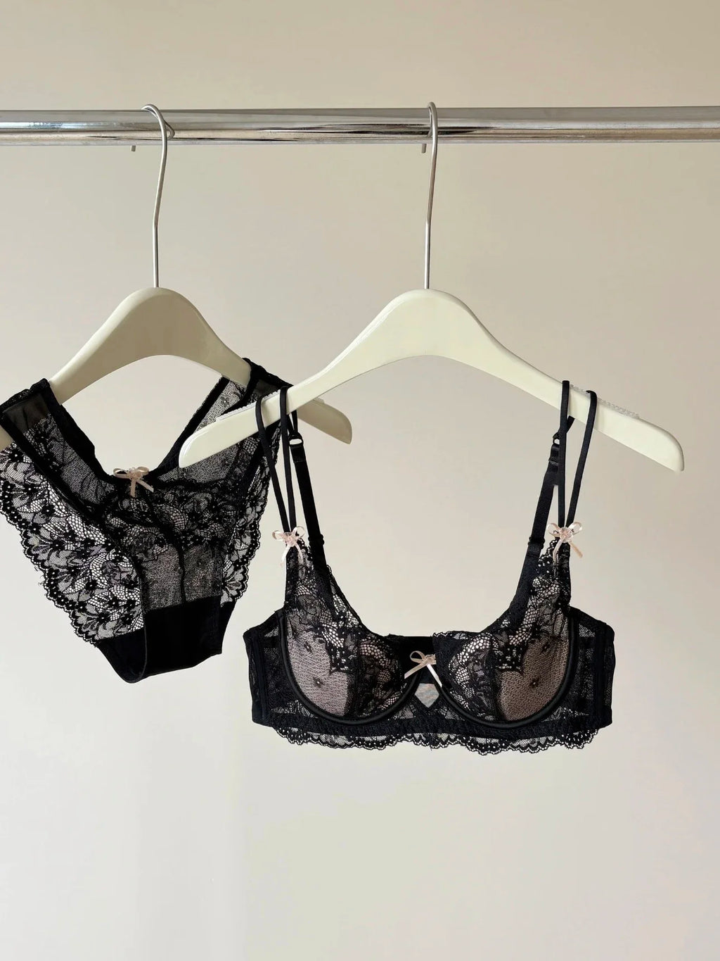 French Eyelash Lace Balconette Demi Bra and Sheer Low-Rise Hipster Panty Set
