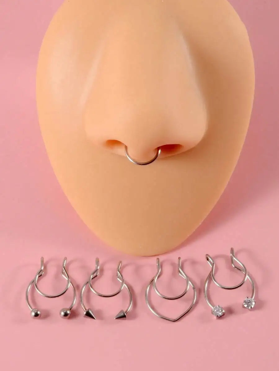 Minimalist Non Piercing Nose Cuff Set for Punk Alternative Fashion