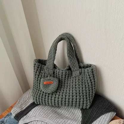 Open Knit Tote Shoulder Bag with Large Capacity Casual Design
