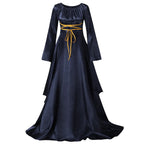 Medieval Fantasy Gothic Maxi Dress with Layered Sleeves and Romantic Elegance