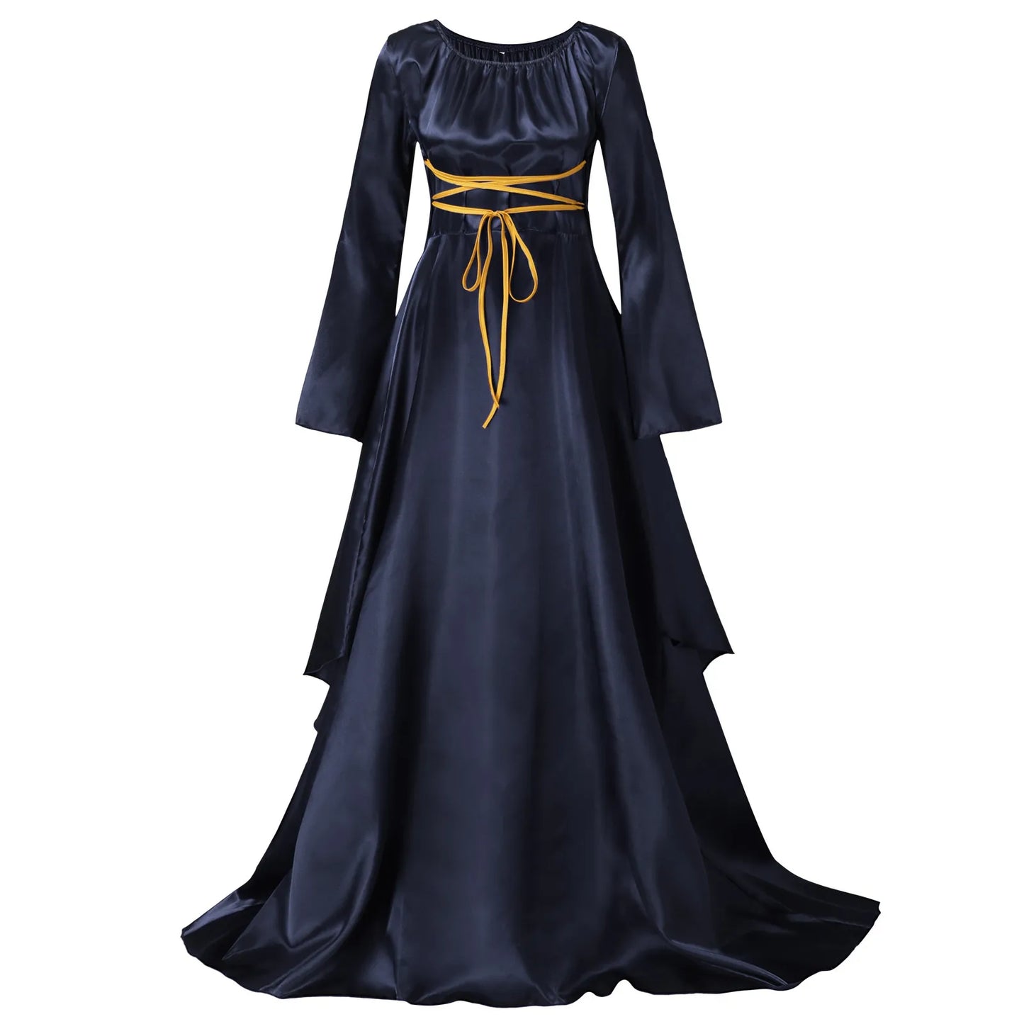 Medieval Fantasy Gothic Maxi Dress with Layered Sleeves and Romantic Elegance