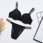 Vivid Contour Underwire Bra and Thong Set with Crystal-Embellished Straps