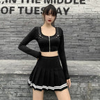 High Waist Pleated Mini Skirt Contrast Trim Alternative Fashion Bottom