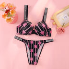Vibrant Floral Print Smooth Contour Bra and Thong Set with Crystal Straps