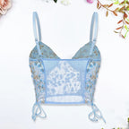 Floral Embroidered Bustier Top with Structured Cups and Adjustable Straps