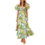Floral Print Maxi Dress with Puff Sleeves and Waist Cutout Detail
