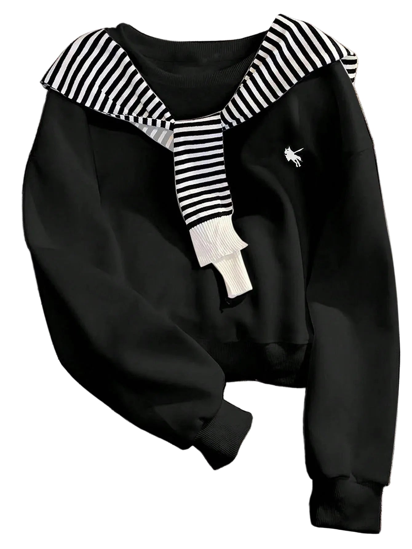 Women's Striped Collar Half-Zip Sweatshirt with Relaxed Fit for Contemporary Style