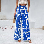 Women's High Waist Wide Leg Printed Casual Trousers with Relaxed Everyday Fit