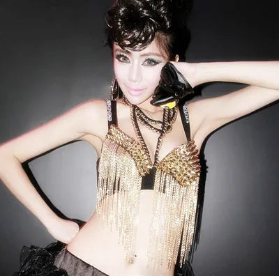 Glamorous Rhinestone-Studded Plunge Bra with Crystal Embellishments