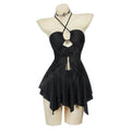 Women's Halter Cutout Two Piece Swim Set with Layered Skirt and Necklace Accessory