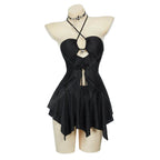 Women's Halter Cutout Two Piece Swim Set with Layered Skirt and Necklace Accessory