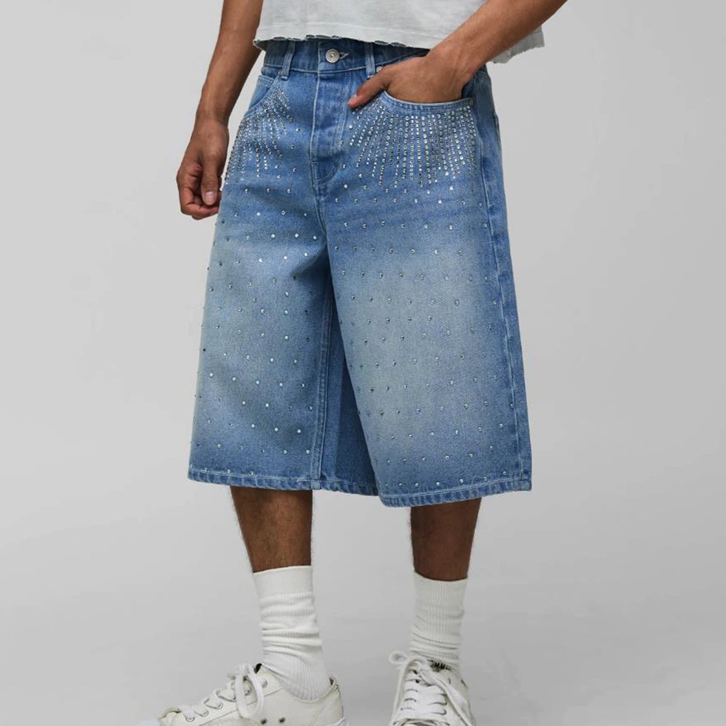 Men's Loose Knee Length Denim Style Shorts with Mid Rise Casual Everyday Comfort
