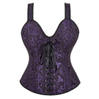 Vintage Floral Tapestry Overbust Corset with Wide Straps and Structured Seaming