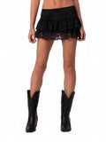Ruffle Hem Lace Trim Mini Skirt Alternative Fashion A-Line Bottom