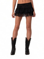 Ruffle Hem Lace Trim Mini Skirt Alternative Fashion A-Line Bottom
