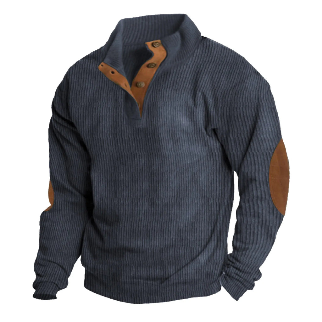 Men's Stand Collar Button Detail Relaxed Knit Streetwear Sweater Pullover