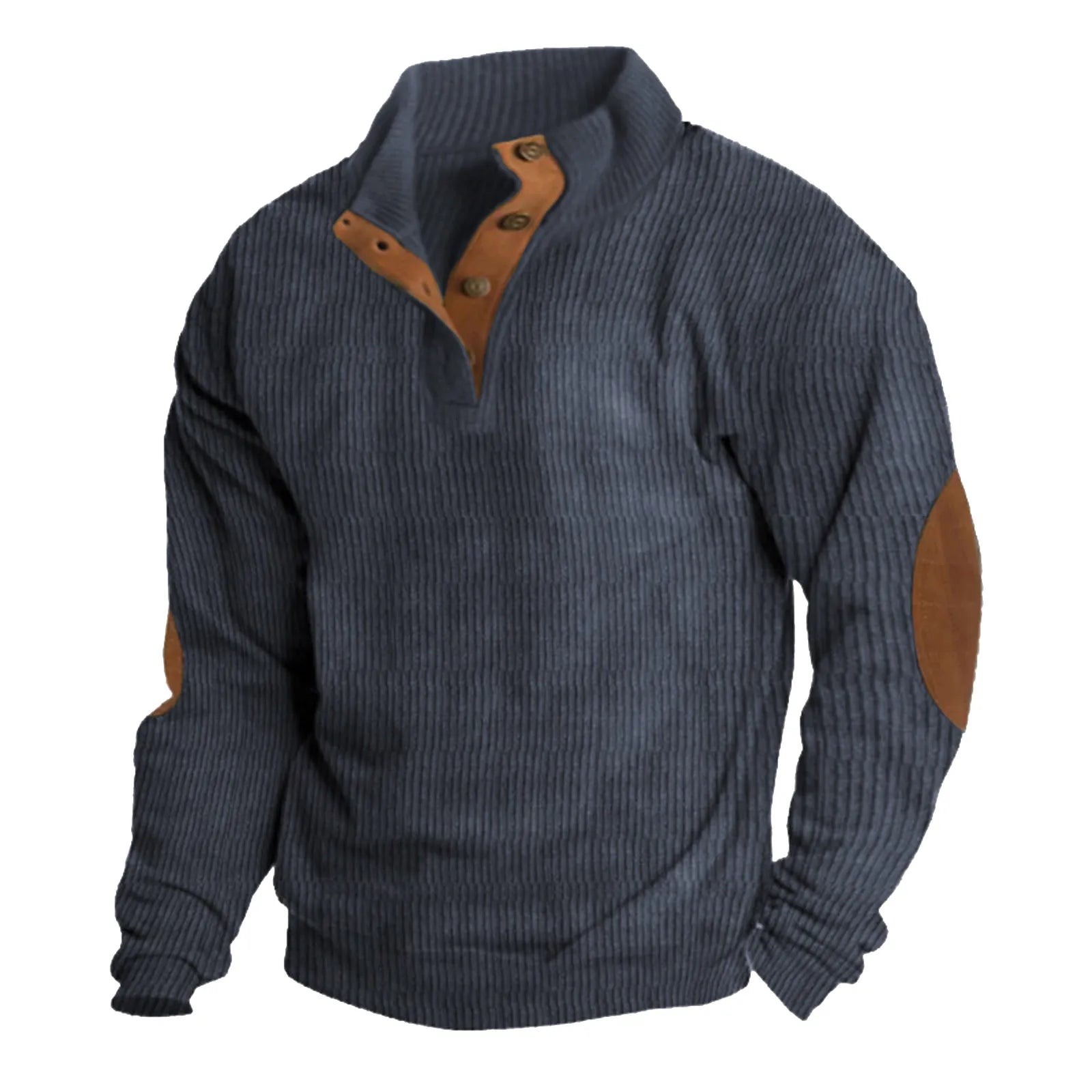 Men's Stand Collar Button Detail Relaxed Knit Streetwear Sweater Pullover