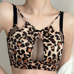 Fierce Leopard Print Plunge Bra with Front Keyhole Cutout and Mesh Accents