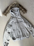 Cropped Anime Goth Zip Hoodie With Distressed Streetwear Aesthetic