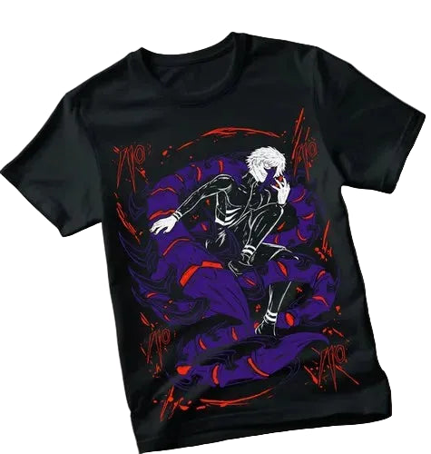 Goth Fantasy Streetwear Tee with Dark Manga Character Graphic Print