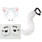 Complete Black and White Fox Maid Cosplay Set with Plush Paws, Tail, and Ear Headband