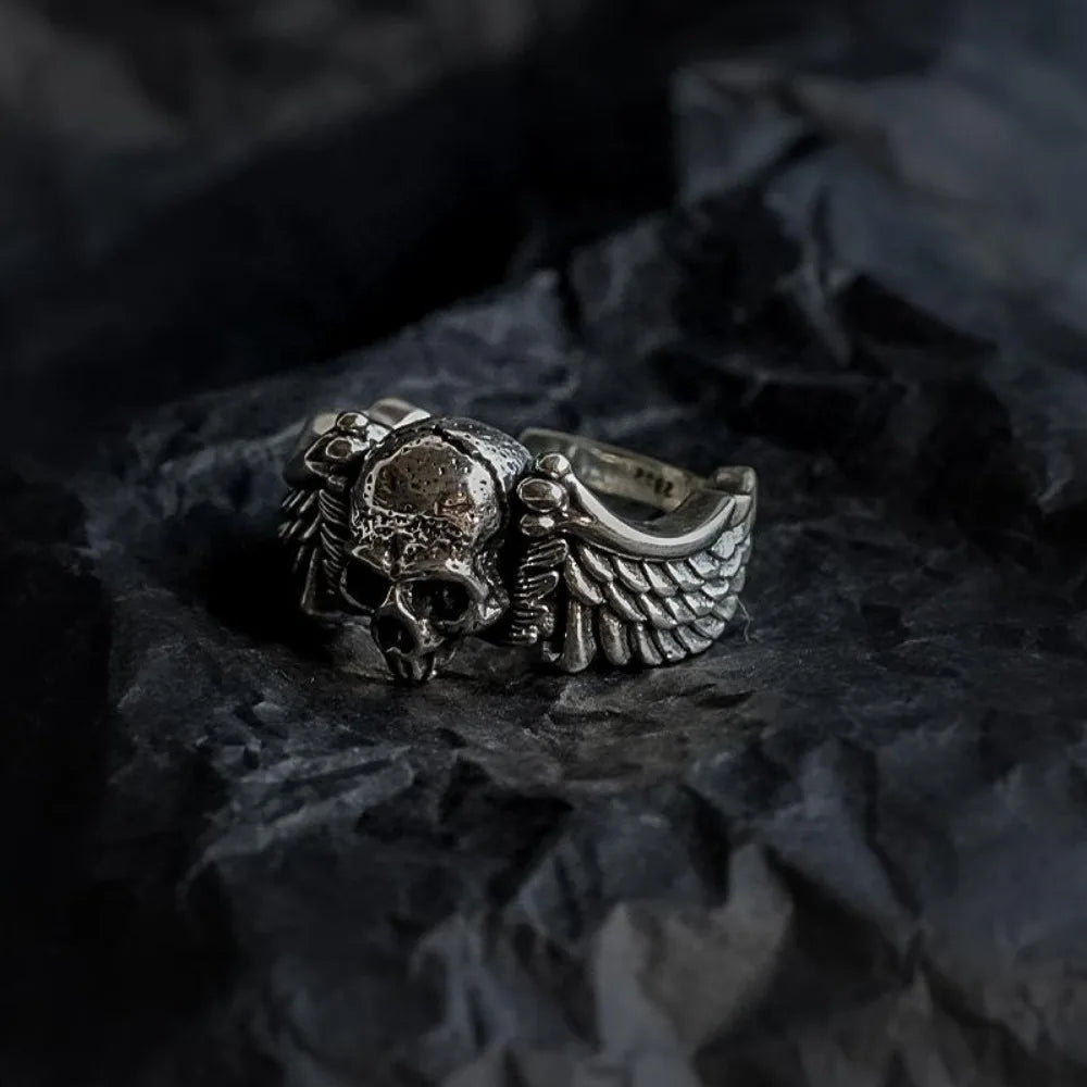 Winged Skull Statement Ring for Gothic Punk and Alternative Fashion